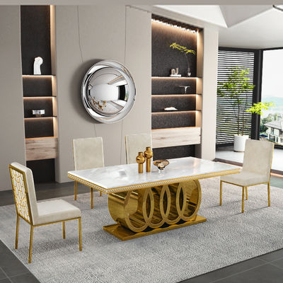 Table à manger rectangulaire en acier inoxydable de grande taille Capacité de sièges 4-8