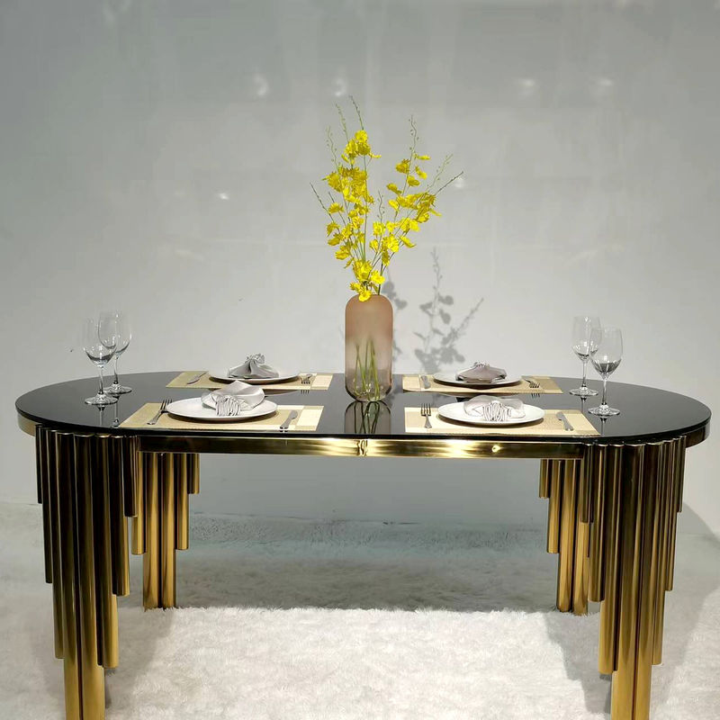Table à manger en forme ovale haute de 78 cm avec verre en haut de couleur personnalisée