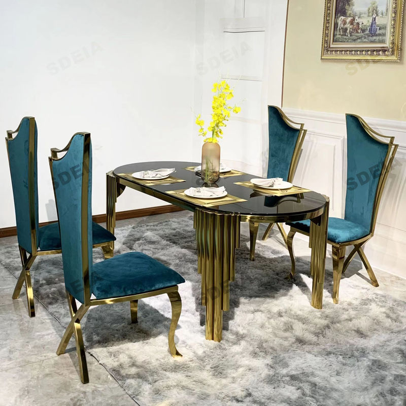 Table à manger en forme ovale haute de 78 cm avec verre en haut de couleur personnalisée