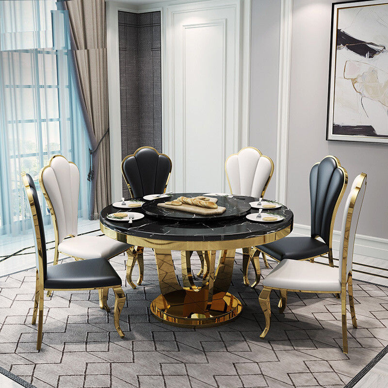 Salle à manger ronde Tables en marbre en acier inoxydable Couleur personnalisée