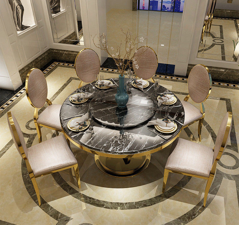 Salle à manger ronde Tables en marbre en acier inoxydable Couleur personnalisée