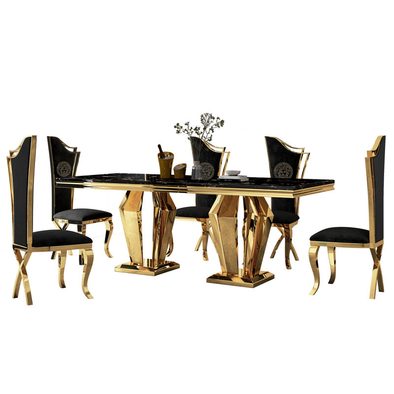 Une table à manger en marbre en acier inoxydable pour une décoration haut de gamme